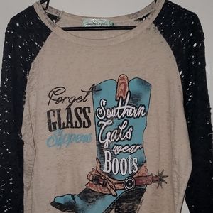 Southern Grace Southern Gals Wear Boots Baseball Tee Size 2x